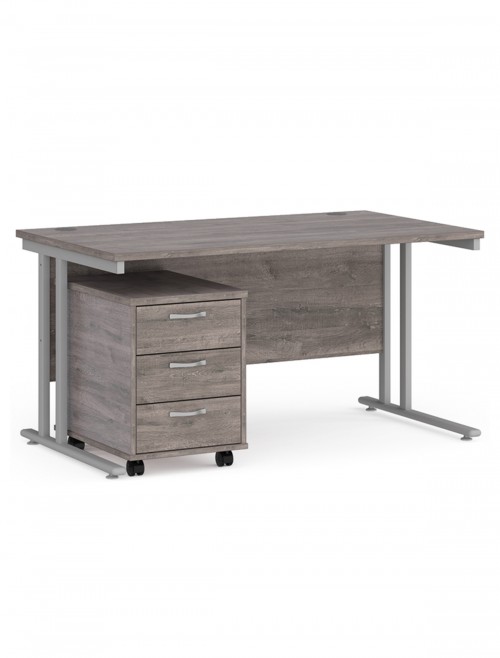 Grey Office Desk 1400mm Maestro and 3 Drawer Storage Pedestal Bundle SBS314GO by Dams