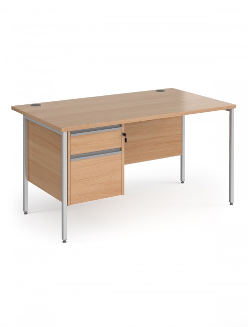 White Office Desk Contract 25 Desk with 2 Drawer Pedestal H-Frame 1400mm x 800mm - enlarged view