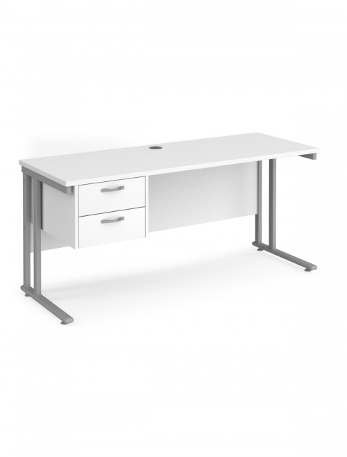 Walnut Office Desk Maestro 25 Narrow Desk with 2 Drawer Pedestal Cantilever 1600mm x 600mm - enlarged view