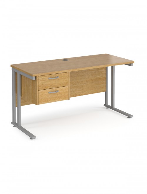 Walnut Office Desk Maestro 25 Narrow Desk with 2 Drawer Pedestal Cantilever 1400mm x 600mm