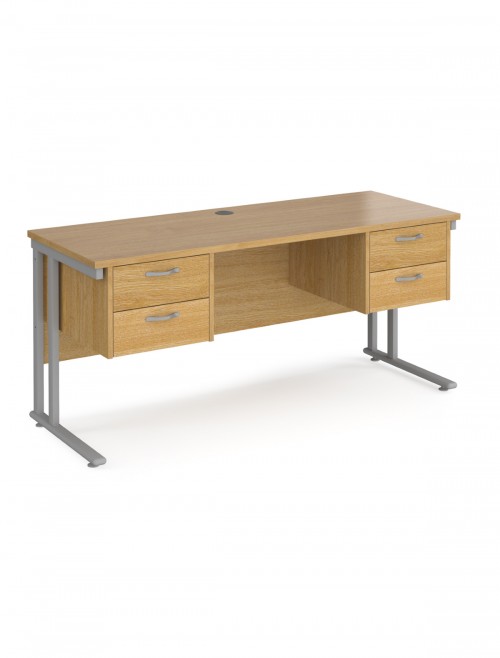 Walnut Office Desk Maestro 25 Narrow Desk with 2x 2 Drawer Pedestal Cantilever 1600mm x 600mm - enlarged view