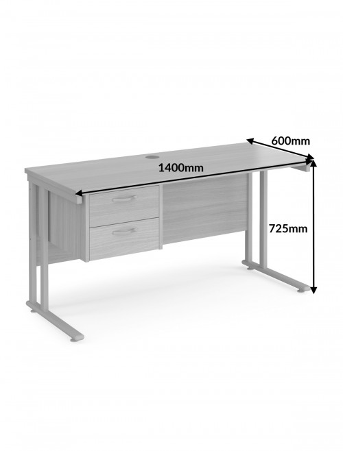 Walnut Office Desk Maestro 25 Narrow Desk with 2 Drawer Pedestal Cantilever 1400mm x 600mm - enlarged view