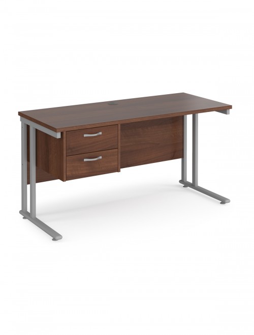 Walnut Office Desk Maestro 25 Narrow Desk with 2 Drawer Pedestal Cantilever 1400mm x 600mm - enlarged view