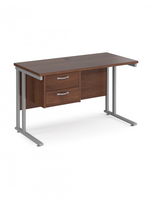 Walnut Office Desk Maestro 25 Narrow Desk with 2 Drawer Pedestal Cantilever 1200mm x 600mm - enlarged view