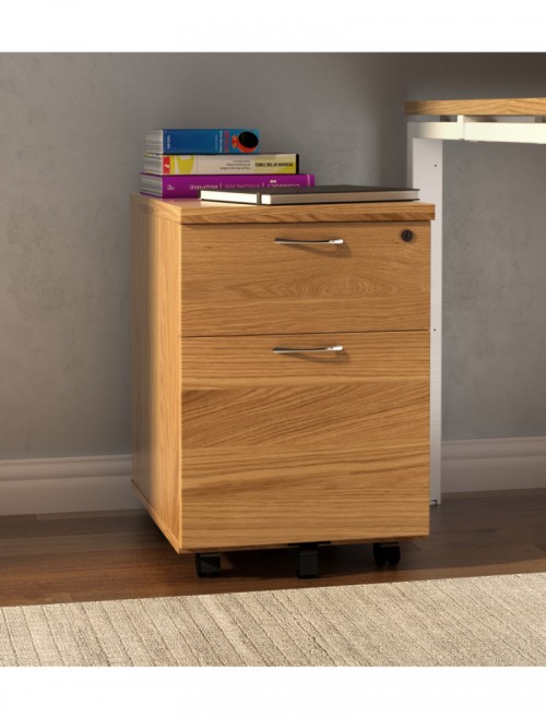 Office Storage Oak 2 Drawer Mobile Pedestal TESMP2NO by TC - enlarged view