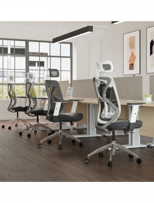 Office Chairs - Maldini High Back Mesh Office Chair CH0782WH - enlarged view