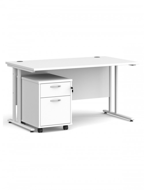 White Office Desk 1400mm Maestro and 2 Drawer Storage Pedestal Bundle SBS214WH by Dams - enlarged view