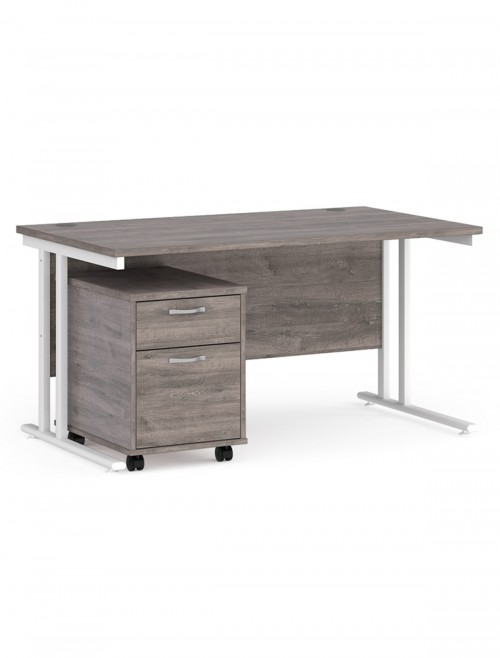 Grey Office Desk 1400mm Maestro and 2 Drawer Storage Pedestal Bundle SBS214GO by Dams - enlarged view