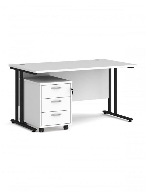 White Office Desk 1400mm Maestro and 3 Drawer Storage Pedestal Bundle SBS314WH by Dams - enlarged view