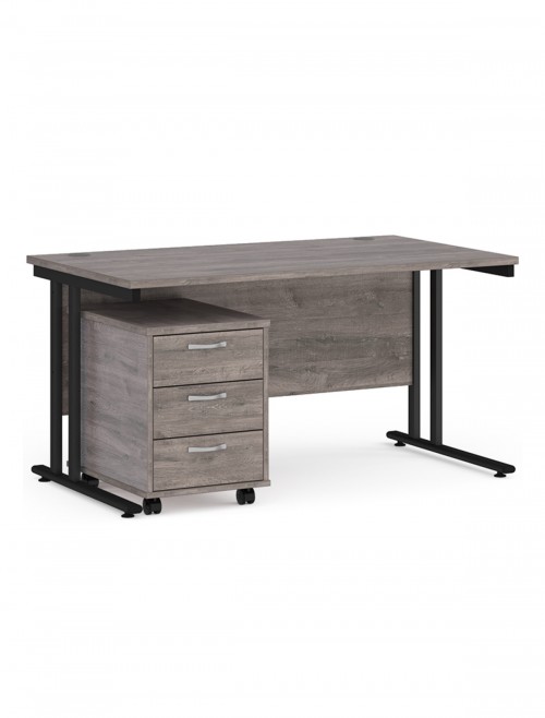 Grey Office Desk 1400mm Maestro and 3 Drawer Storage Pedestal Bundle SBS314GO by Dams - enlarged view