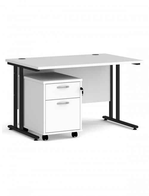 White Office Desk 1200mm Maestro and 2 Drawer Storage Pedestal Bundle SBS212WH by Dams - enlarged view