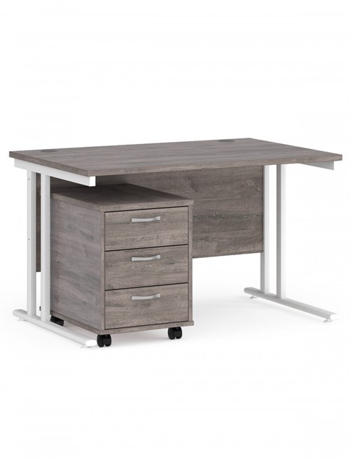 Grey Office Desk 1200mm Maestro and 3 Drawer Storage Pedestal Bundle SBS312GO by Dams - enlarged view