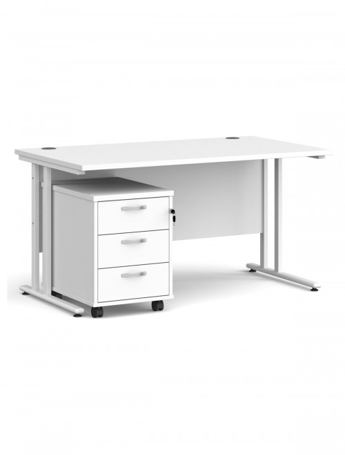 White Office Desk 1400mm Maestro and 3 Drawer Storage Pedestal Bundle SBS314WH by Dams - enlarged view