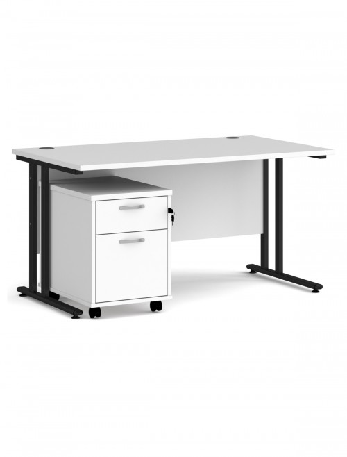 White Office Desk 1400mm Maestro and 2 Drawer Storage Pedestal Bundle SBS214WH by Dams - enlarged view