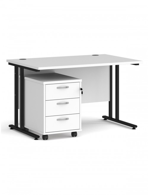 White Office Desk 1200mm Maestro and 3 Drawer Storage Pedestal Bundle SBS312WH by Dams - enlarged view