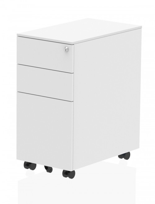 Office Storage 3 Drawer Slimline Steel Mobile Pedestal White I000906 by Dynamic