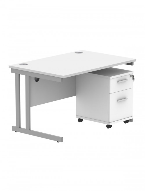 TC Core 1200mm Straight Desk Arctic White and Mobile Pedestal Bundle COREBUNDU1280WHTSV2 - enlarged view