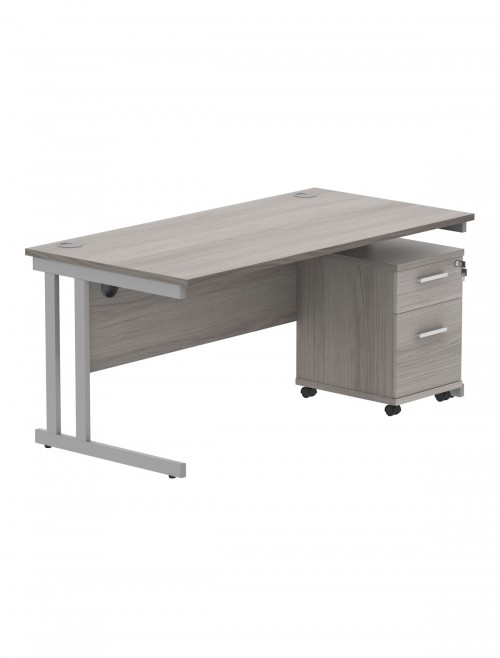 TC Core 1600mm Straight Desk Alaskan Grey Oak and Mobile Pedestal Bundle COREBUNDU1680GOAKSV2 - enlarged view