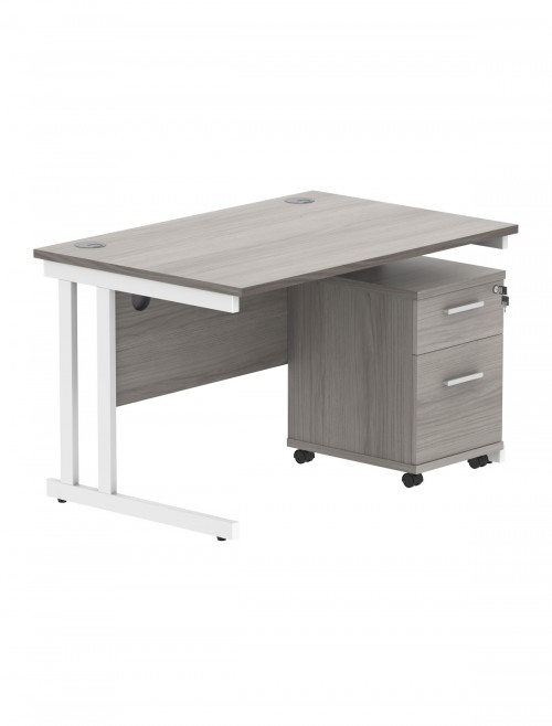 TC Core 1200mm Straight Desk Alaskan Grey Oak and Mobile Pedestal Bundle COREBUNDU1280GOAKSV2 - enlarged view