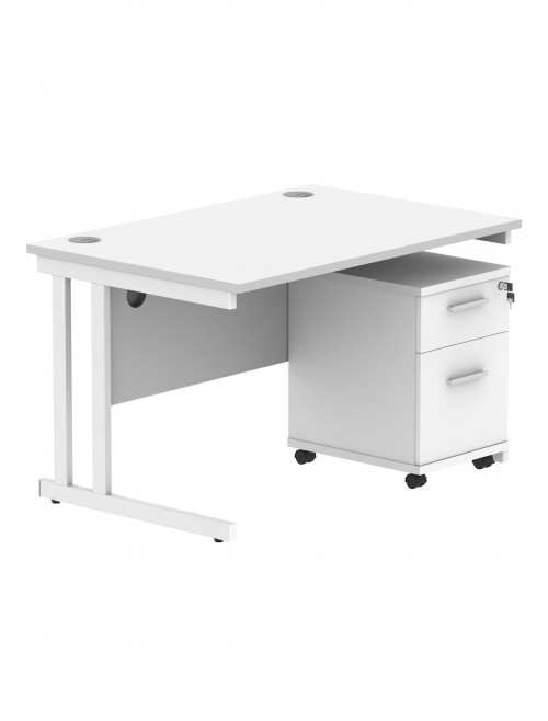 TC Core 1200mm Straight Desk Arctic White and Mobile Pedestal Bundle COREBUNDU1280WHTSV2 - enlarged view