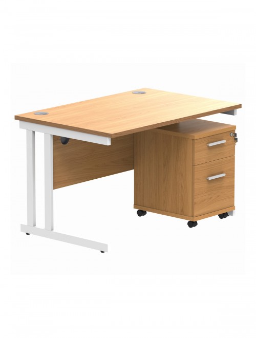 TC Core 1400mm Straight Desk Norwegian Beech and Mobile Pedestal Bundle COREBUNDU1480BCHSV2 - enlarged view