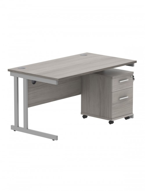 TC Core 1400mm Straight Desk Alaskan Grey Oak and Mobile Pedestal Bundle COREBUNDU1480GOAKSV2 - enlarged view