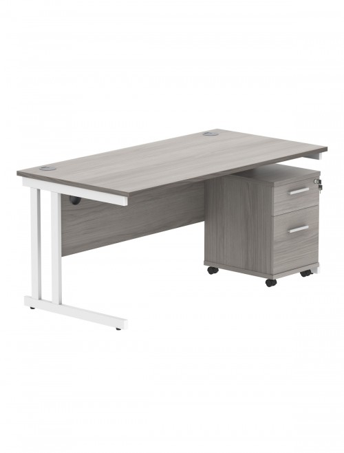 TC Core 1600mm Straight Desk Alaskan Grey Oak and Mobile Pedestal Bundle COREBUNDU1680GOAKSV2 - enlarged view