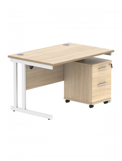 TC Core 1200mm Straight Desk Canadian Oak and Mobile Pedestal Bundle COREBUNDU1280OKSV2 - enlarged view