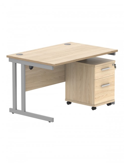 TC Core 1200mm Straight Desk Canadian Oak and Mobile Pedestal Bundle COREBUNDU1280OKSV2 - enlarged view