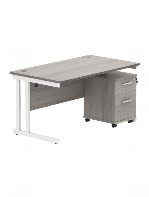 TC Core 1400mm Straight Desk Alaskan Grey Oak and Mobile Pedestal Bundle COREBUNDU1480GOAKSV2