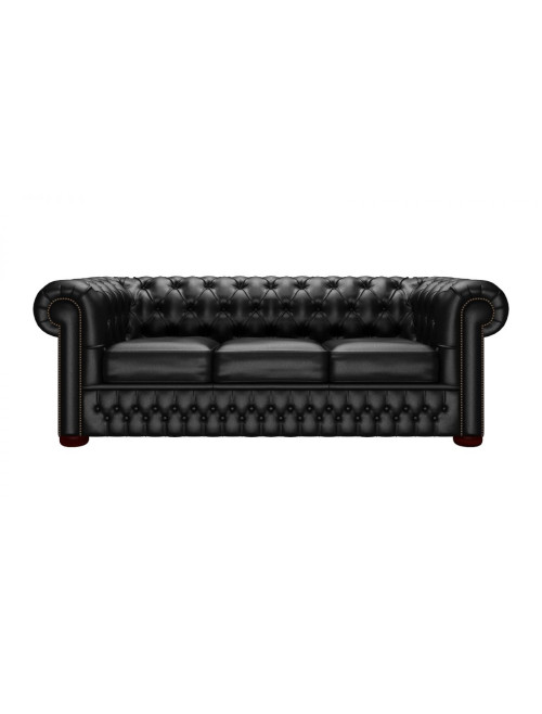 Reception Seating Classic Button Back 3 Seater Sofa Antique Black 9900001BLK by Teknik