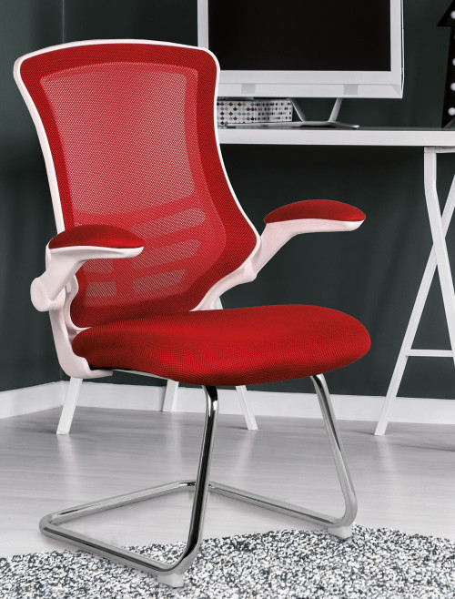 Mesh Visitor Chair Luna Red Reception Chair BCM/L1302V/WH-RD by Eliza Tinsley