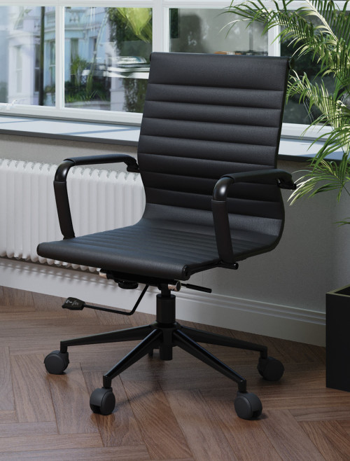 Bonded Leather Office Chair Black Aura Medium Back Chair BCL/8003/BK-BK by Nautilus