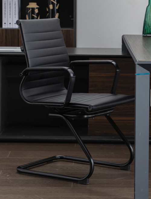 Bonded Leather Visitor Chair Aura Cantilever Black Office Chair BCL/8003AV/BK-BK by Nautilus