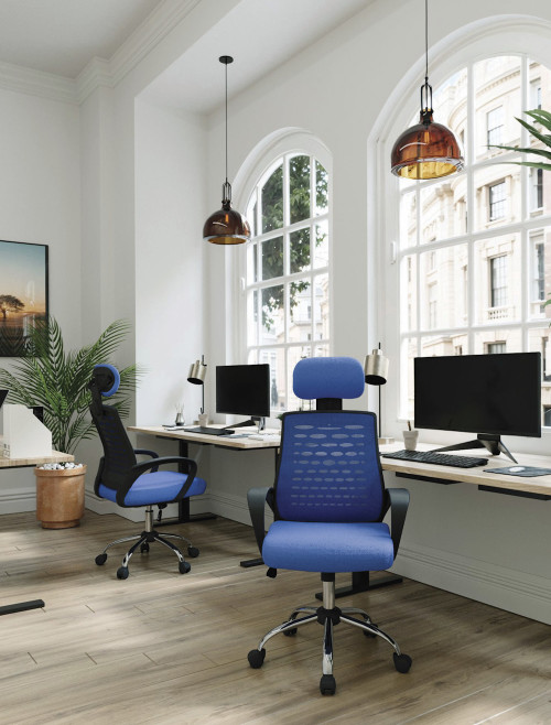 Mesh Office Chair Blue Sigma High Back Mesh Chair by Nautilus - enlarged view