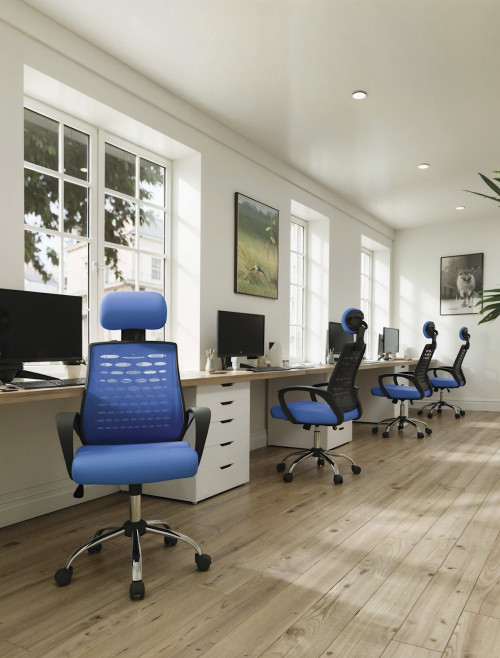 Mesh Office Chair Blue Sigma High Back Mesh Chair by Nautilus - enlarged view