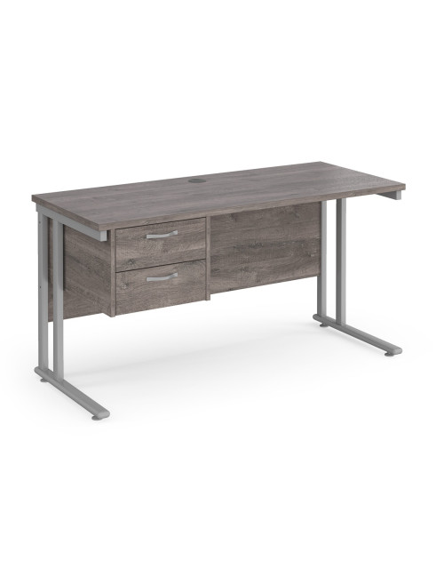 Walnut Office Desk Maestro 25 Narrow Desk with 2 Drawer Pedestal Cantilever 1400mm x 600mm - enlarged view