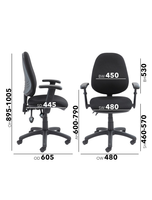 Fabric Office Chair Black Vantage 102 Operator Chair V102-00-K by Dams - enlarged view