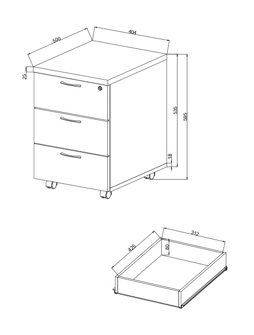 Office Storage White 3 Drawer Mobile Pedestal TESMP3WH by TC - enlarged view