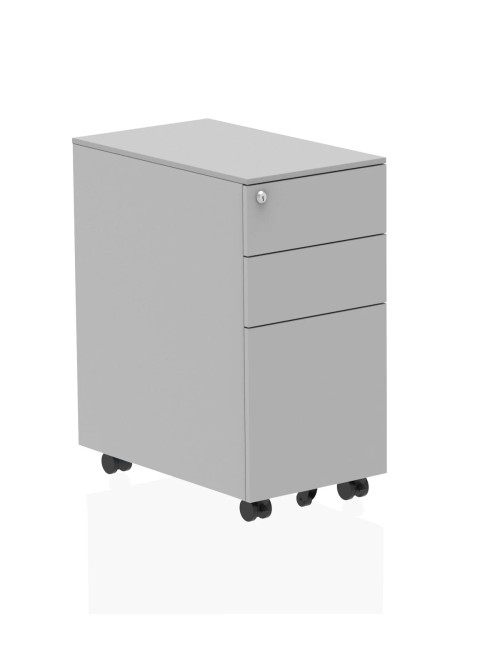 Office Storage 3 Drawer Slimline Steel Mobile Pedestal Silver I000907 by Dynamic