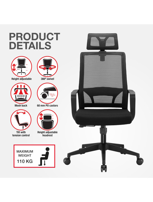 Mesh Office Chair Cambridge Plus Black Office Chair CH-CAMP-BLK - enlarged view