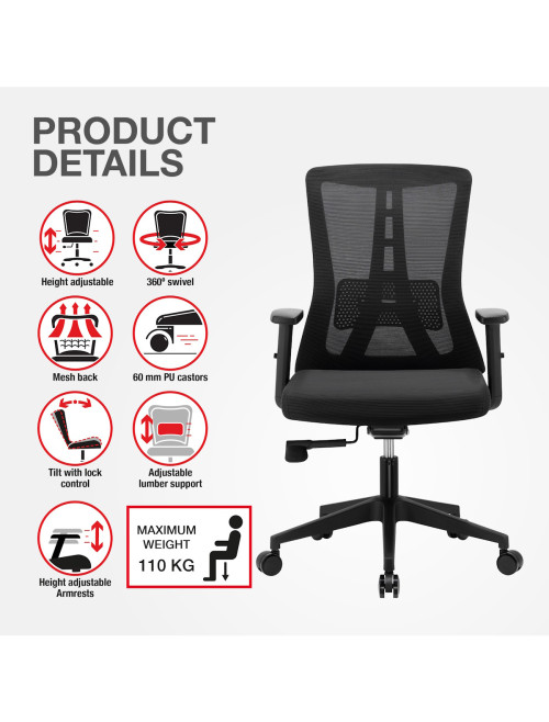 Mesh Office Chair Oxford Black Office Chair CH-OXF-BLK - enlarged view