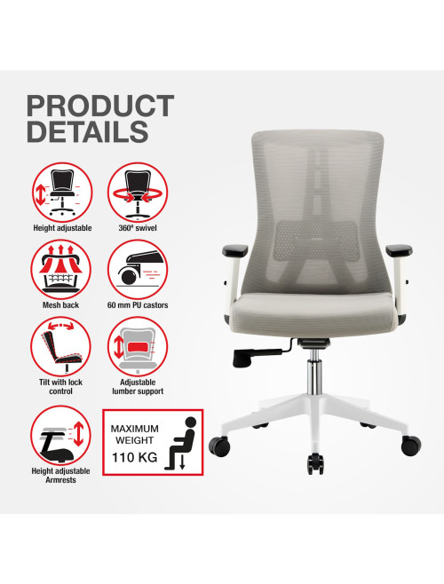 Mesh Office Chair Oxford Grey Office Chair CH-OXF-GRY - enlarged view